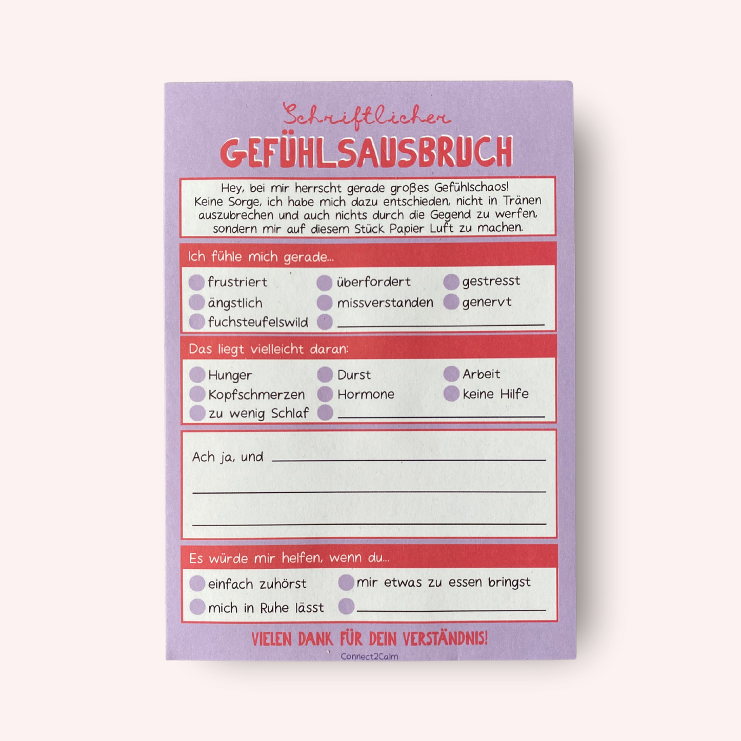 Block „Schriftlicher Gefühlsausbruch“